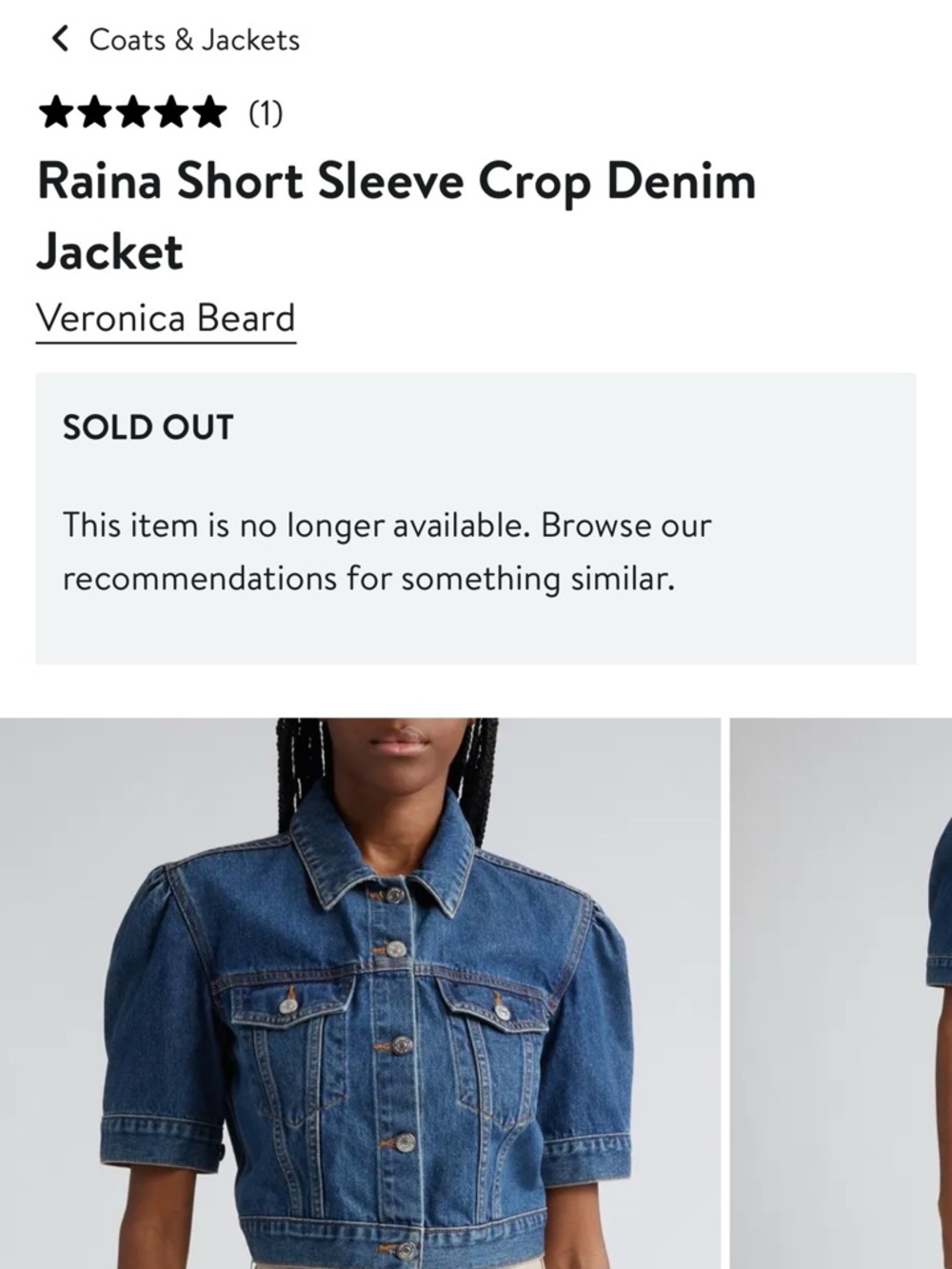 Veronica Beard Blue Short-Sleeve Cropped Denim Jacket